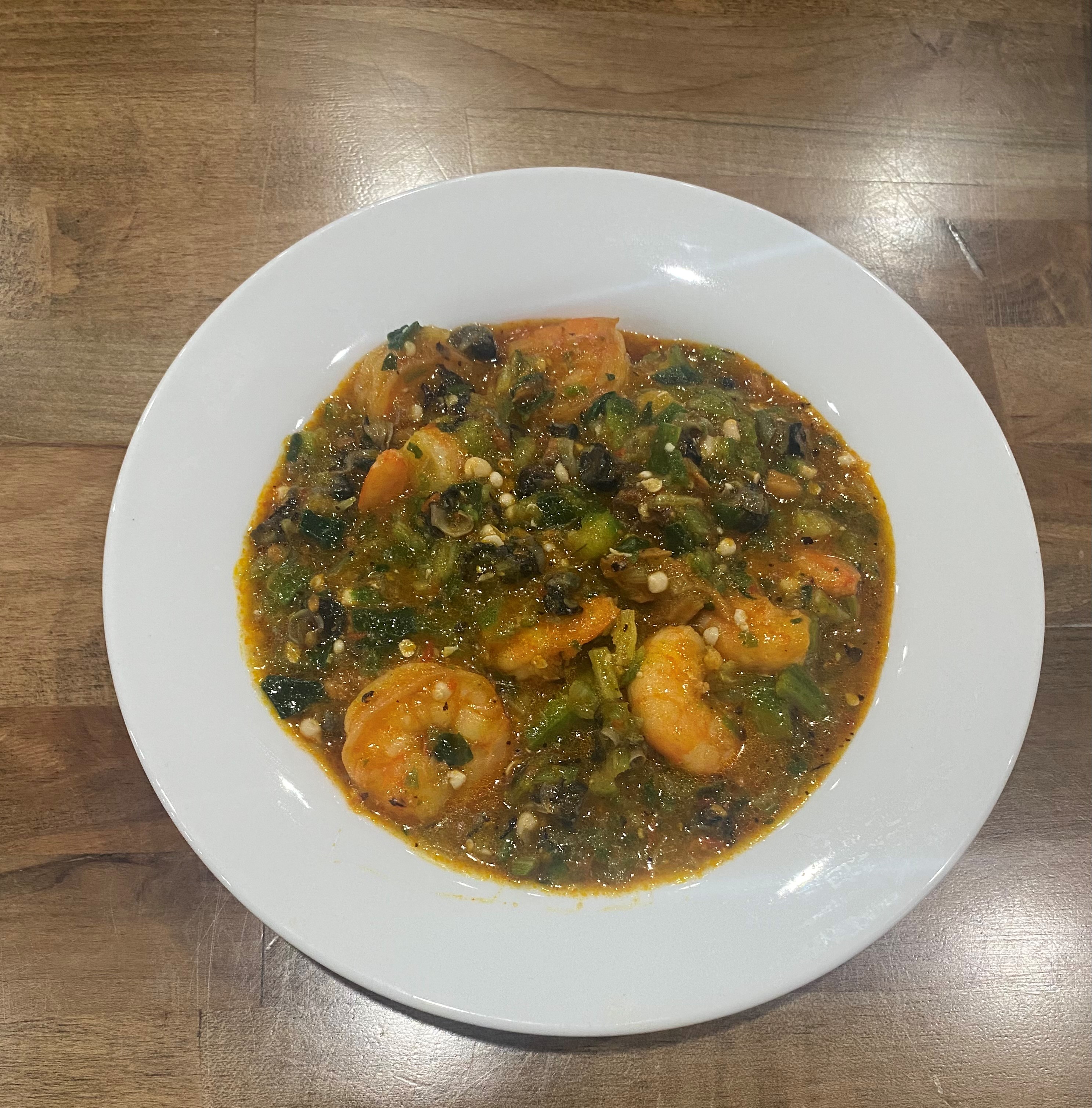 Order Seafood Okra Soup** food online from Fusion Vibes Kitchen + Bar store, Richardson on bringmethat.com