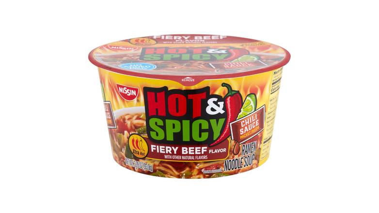 Order Nissin Bowl Noodles Hot & Spicy Beef Flavor food online from Red Roof Market store, Lafollette on bringmethat.com