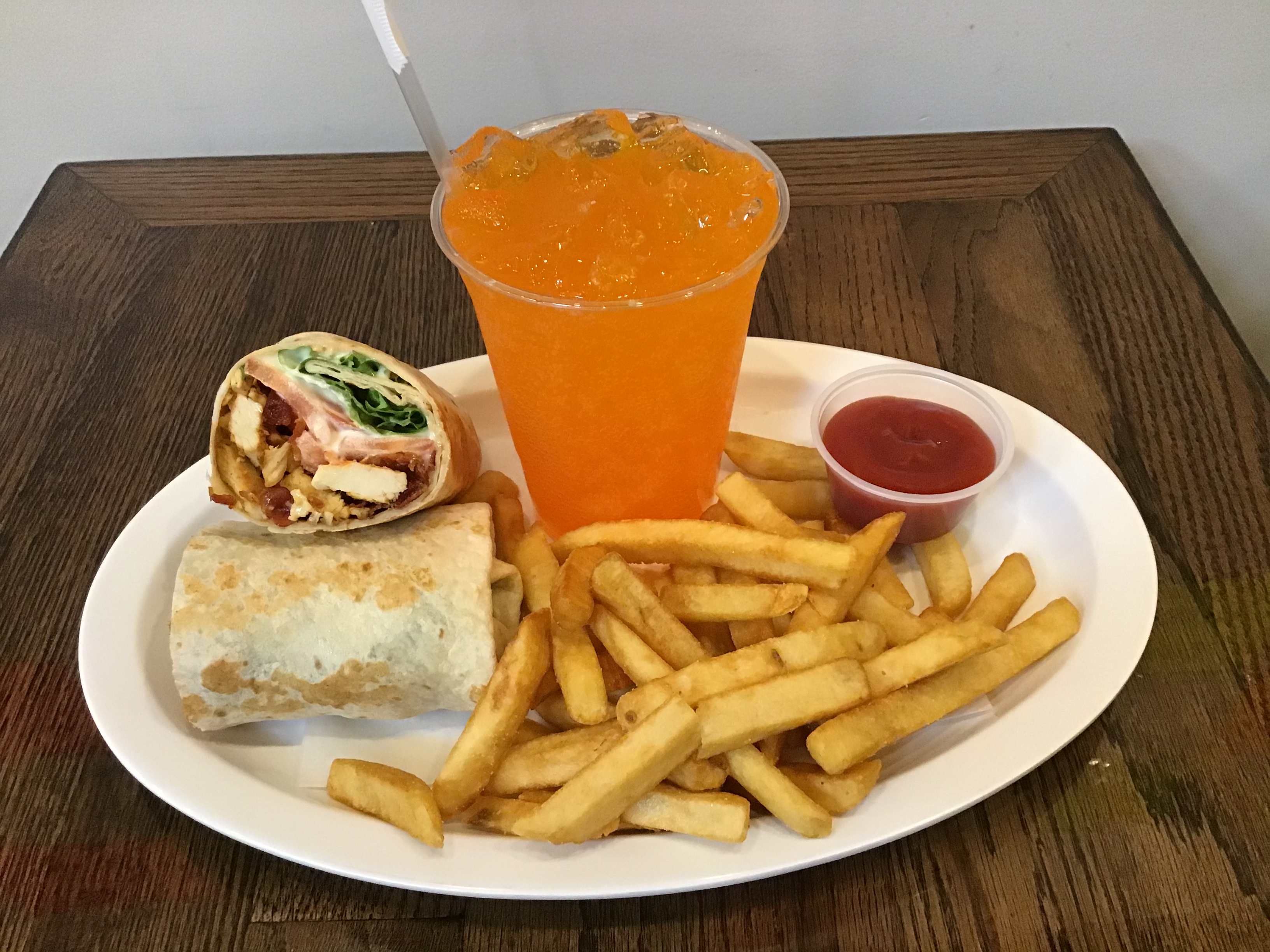 Order Chicken BLT wrap with Fries and Can Soda food online from Elmhurst Deli store, Elmhurst on bringmethat.com
