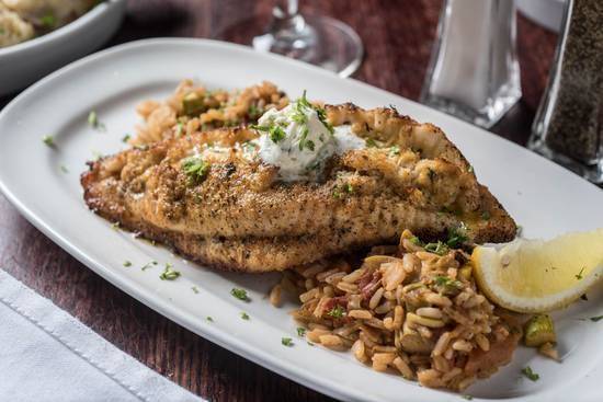 Order Crab Stuffed Catfish Bordelaise	 food online from Copelands of New Orleans store, Atlanta on bringmethat.com