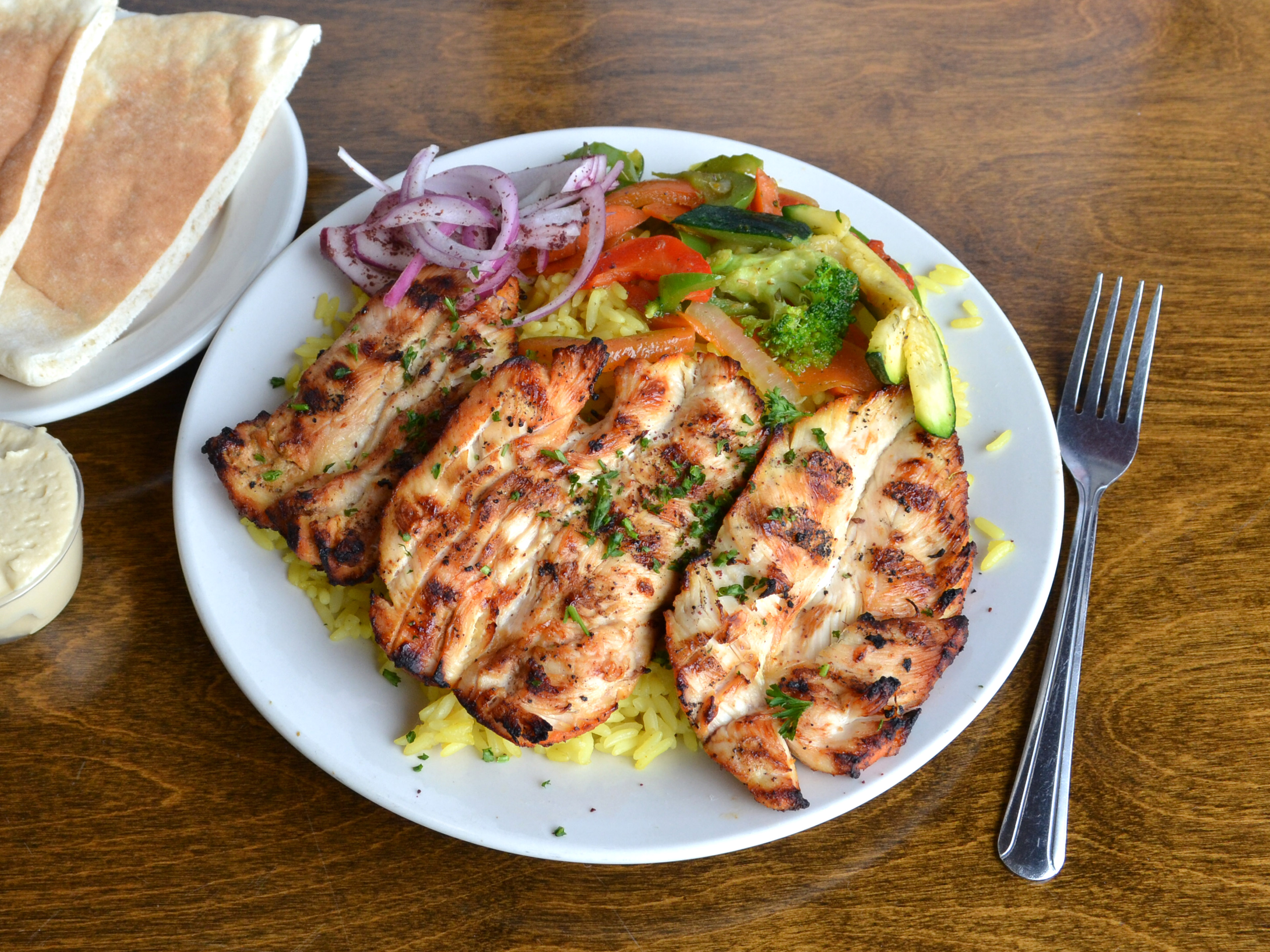 Order Chicken Tender / kabob Entree food online from Jerusalem cafe-lombard store, Lombard on bringmethat.com