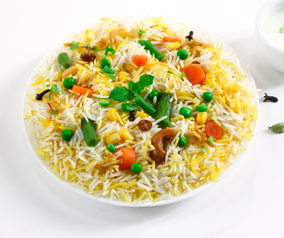 Order Vegetable Biriyani (+ Free Dessert) food online from Spices Of India Kitchen store, Irving on bringmethat.com