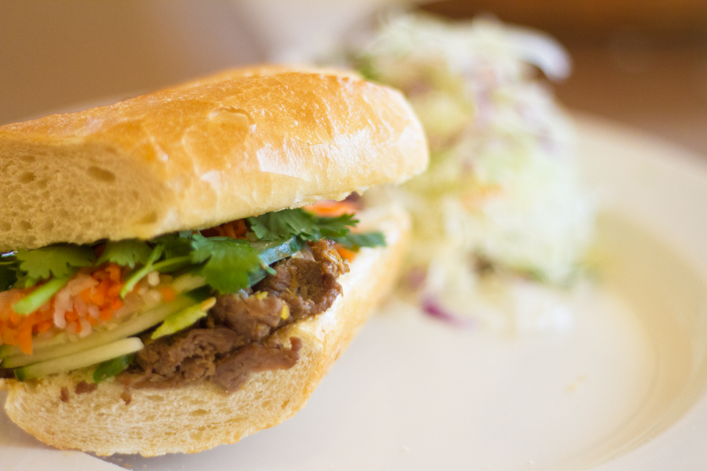 Order Grilled Beef Banh Mi food online from Big Bites Vietnamese Eatery store, Mountain View on bringmethat.com