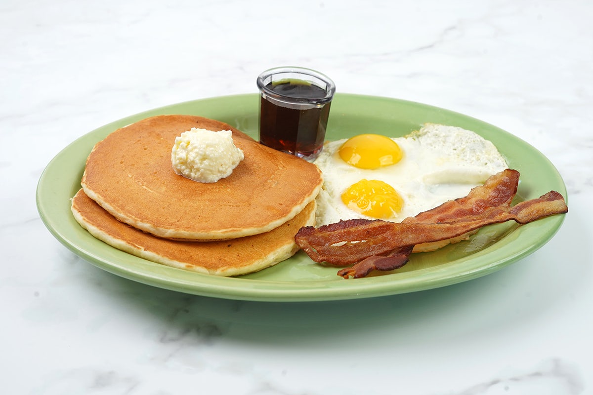 Order Double Buttermilk Pancakes food online from Polly's Pies Restaurant & Bakery store, Norco on bringmethat.com