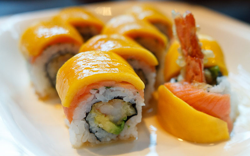 Order S8. Mango Tango Roll food online from 5th Ave Sushi store, Arlington Heights on bringmethat.com