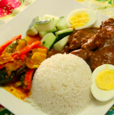 Order 74. Nasi Lemak (Not Fried Rice) food online from Satay malaysian cuisine store, Hoboken on bringmethat.com