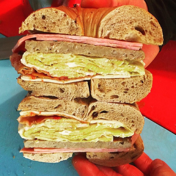 Order The Hungry-Man Sandwich food online from Bagels On the Hudson store, Hoboken on bringmethat.com