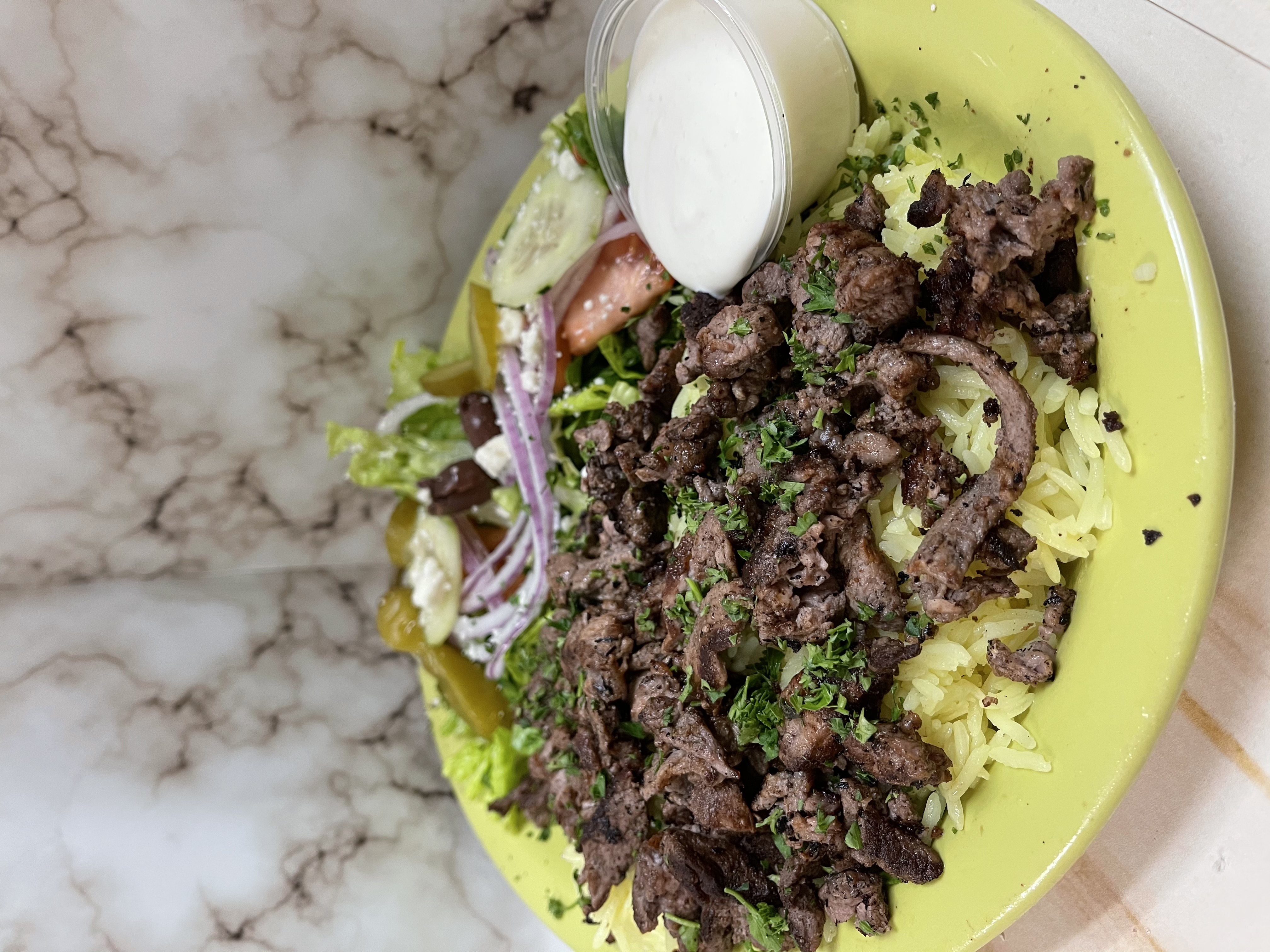 Order Beef Shawarma Plate food online from Yasmine Cafe store, Albuquerque on bringmethat.com