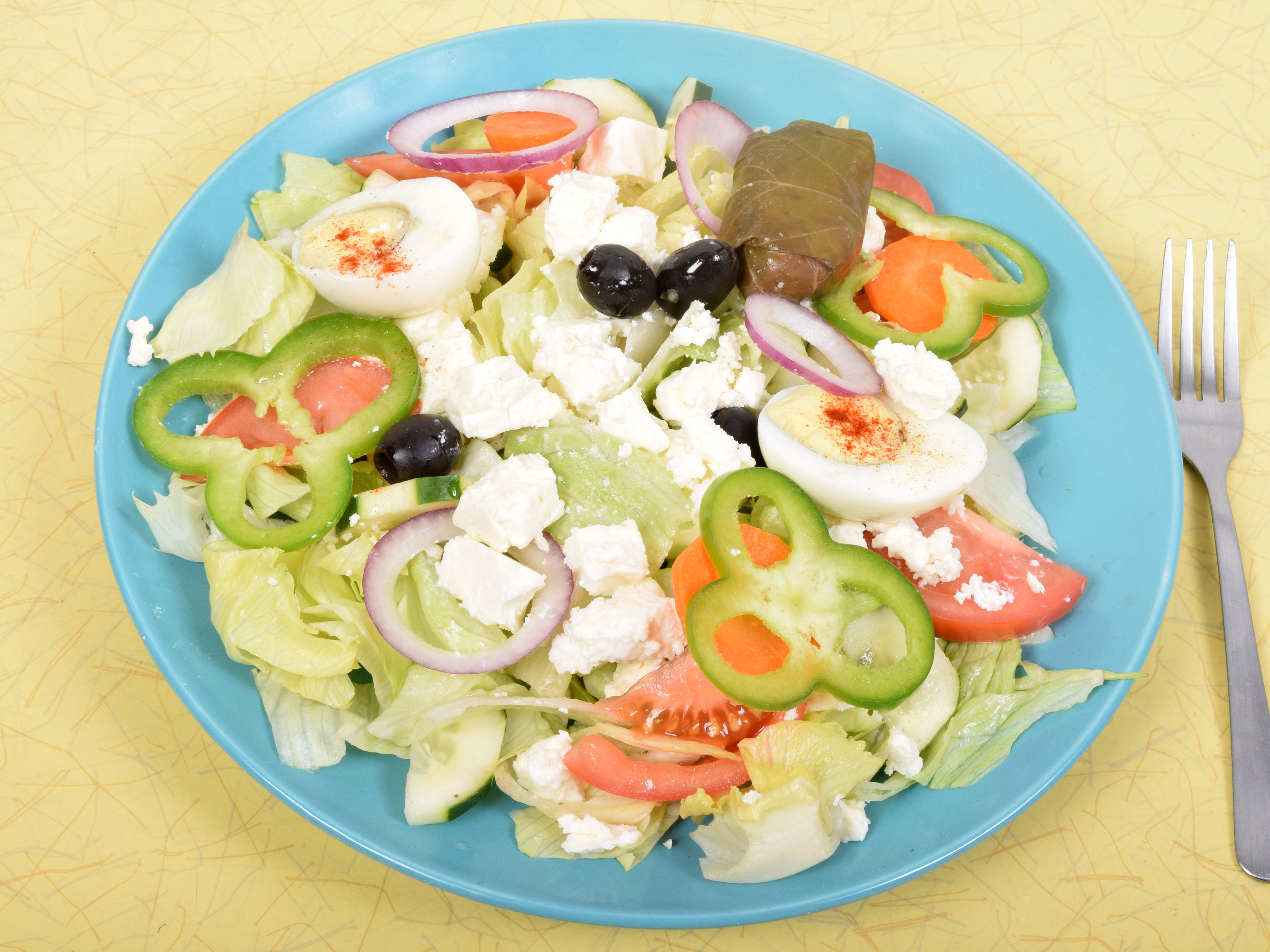 Order Greek Salad food online from Lucy Pizza store, Stamford on bringmethat.com
