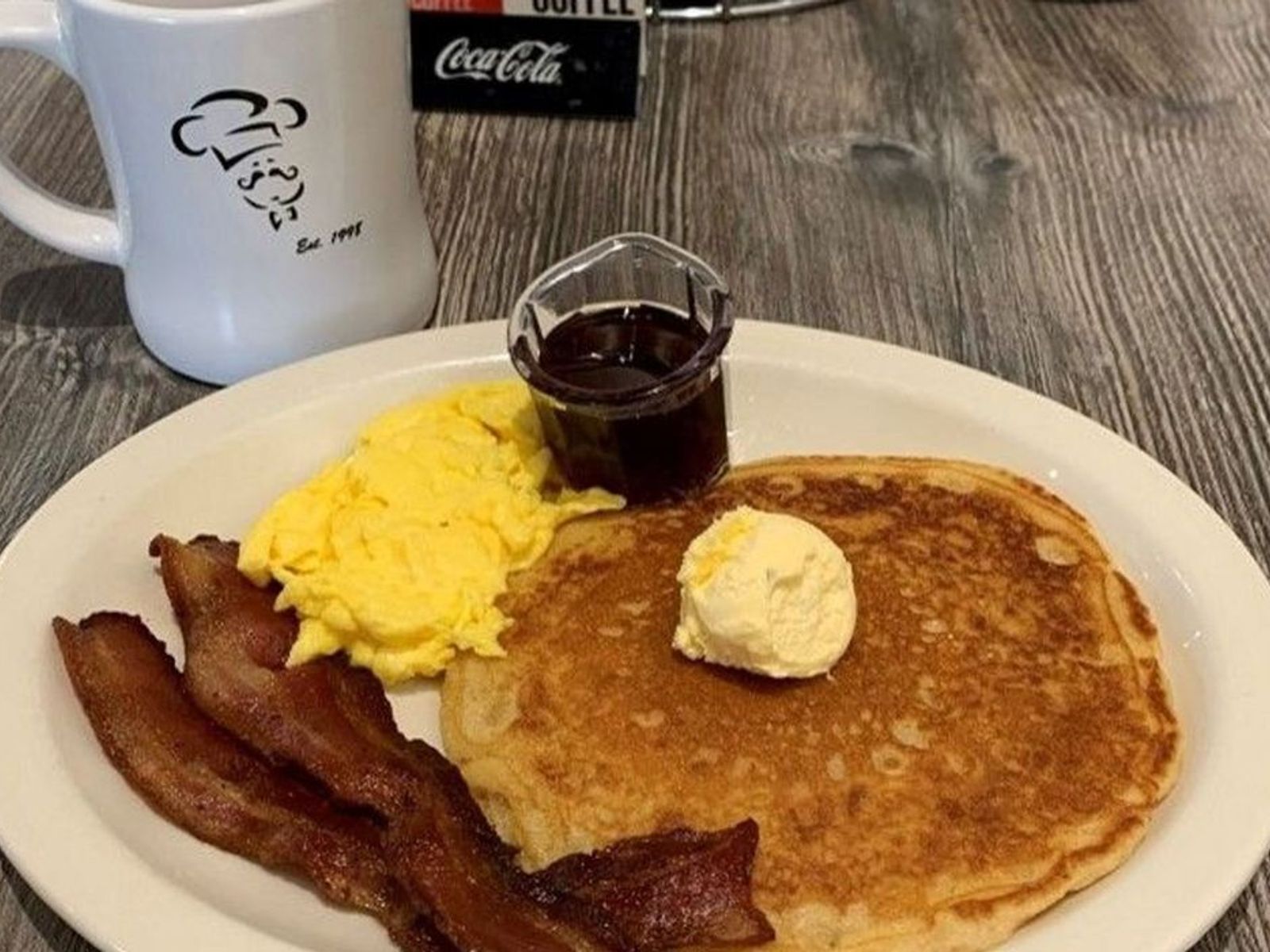 Order Jr Pancake Combo- OO food online from Biscuits Cafe store, Chandler on bringmethat.com