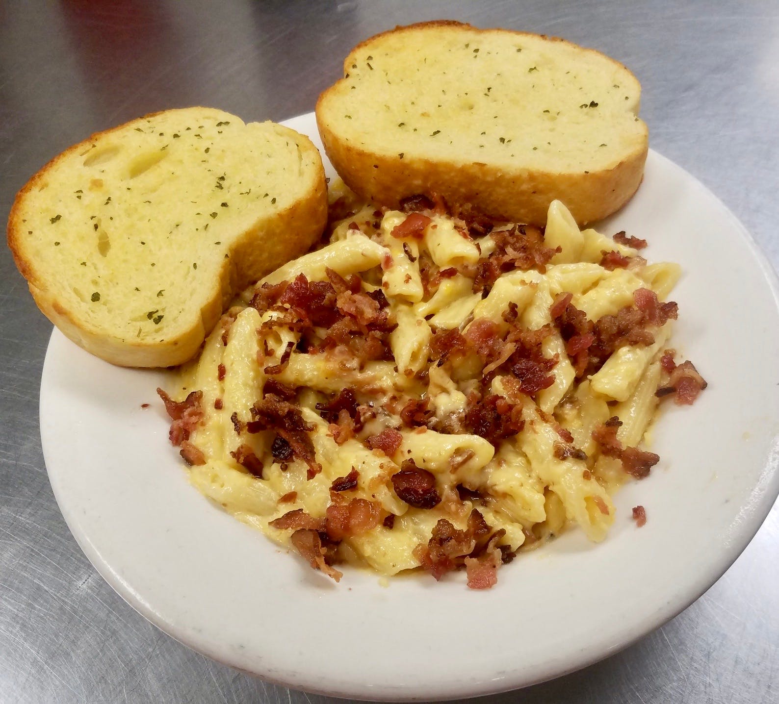 Order Mac n Cheese with Bacon - Pasta food online from Jimmy's Pizza store, Cold Spring on bringmethat.com