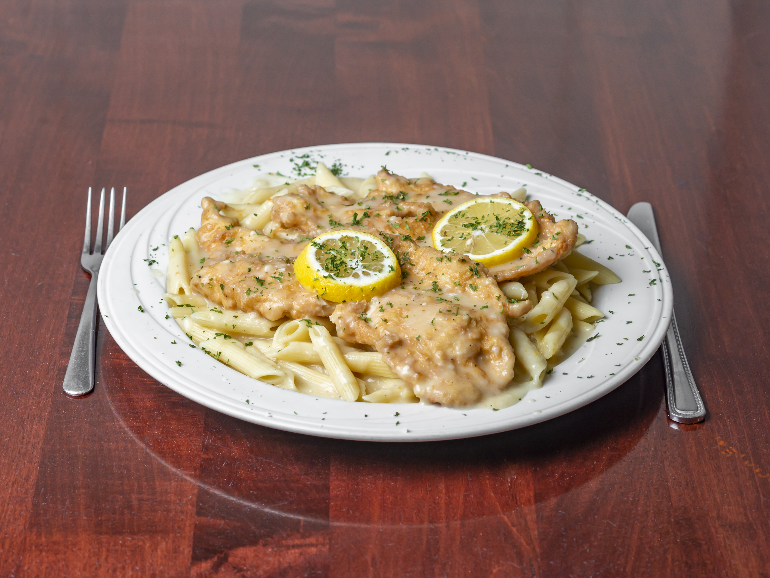 Order Chicken Francese food online from Vinny & Son Pizzeria & Italian Restaurant store, Lake Hopatcong on bringmethat.com