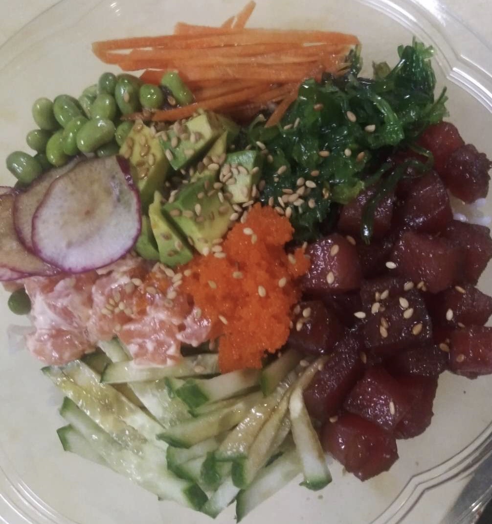 Order Ahi Tuna & Salmon Poke Bowl  food online from Coast Seafood store, Cos Cob on bringmethat.com