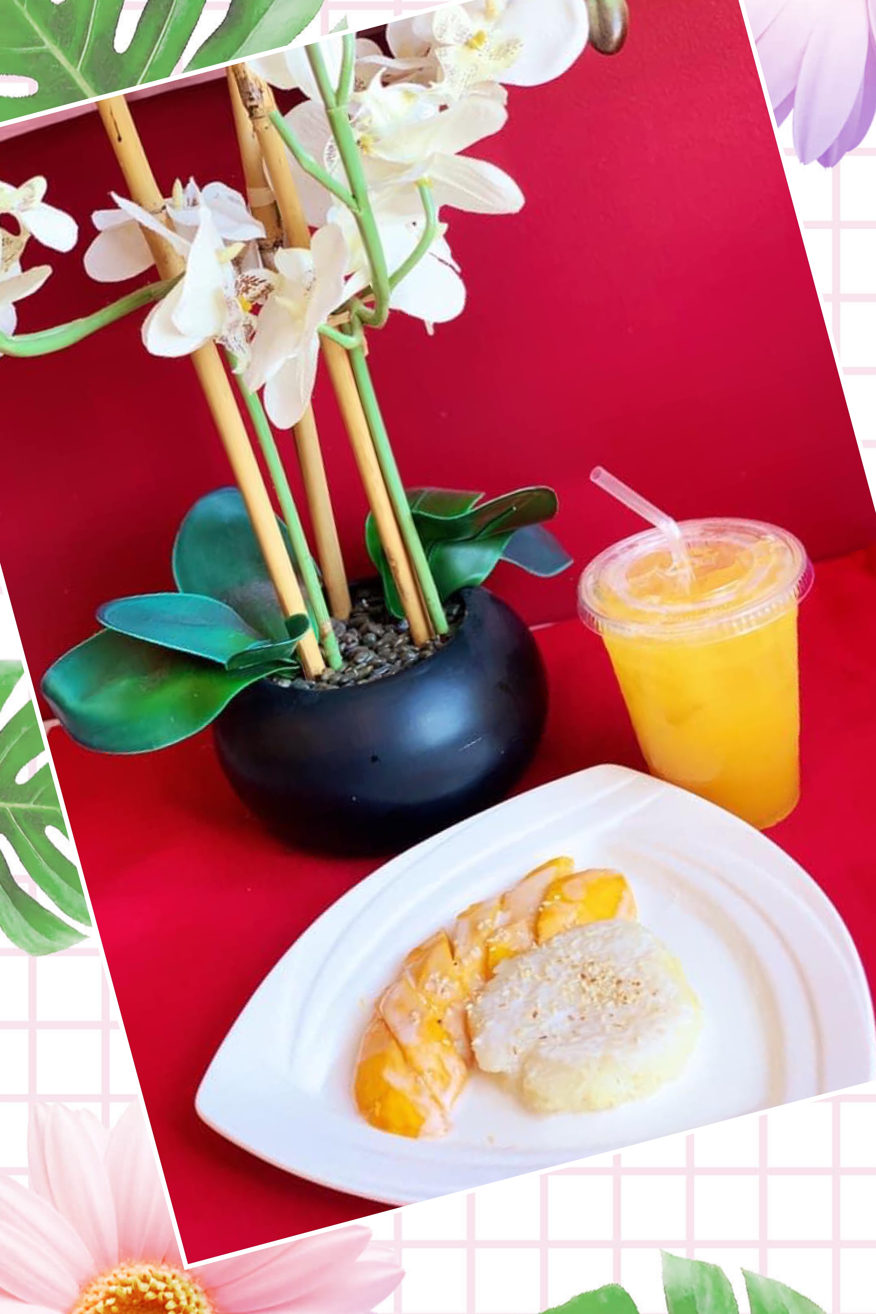 Order Mango coconut  sticky rice with Mango Juice  food online from Thai Aroy Dee store, Drexel Hill on bringmethat.com