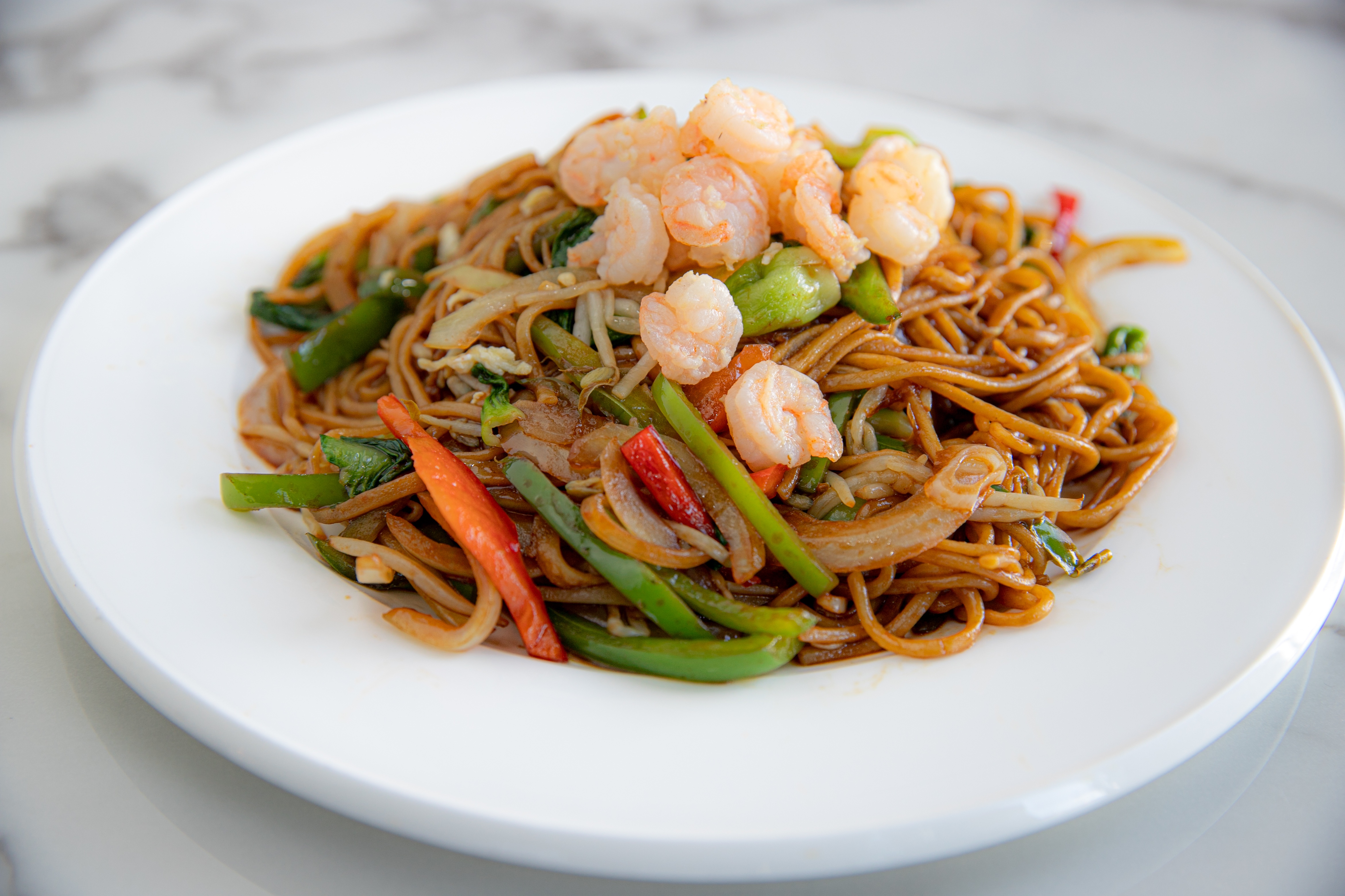 Order N10. Fried Noodles with Shrimp food online from Dun Huang store, Irvine on bringmethat.com