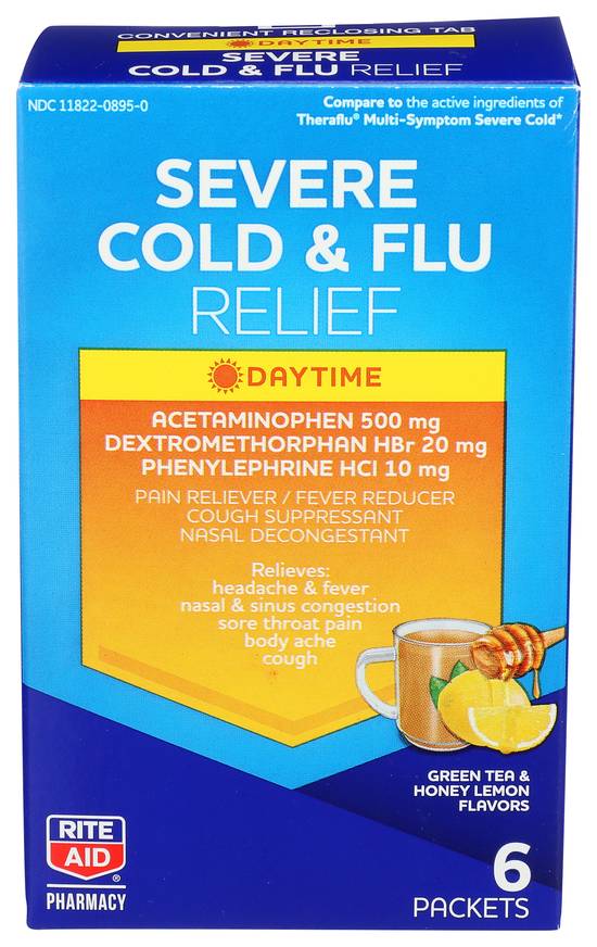 Order Rite Aid Severe Cold and Flu Relief Daytime Green Tea and Honey Lemon (6 ct) food online from Rite Aid store, Yucca Valley on bringmethat.com