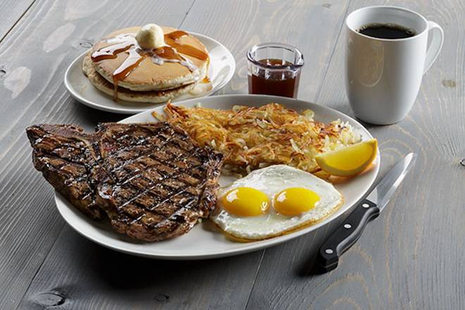 Order T-Bone Steak & Eggs food online from Shari's Cafe store, Salem on bringmethat.com