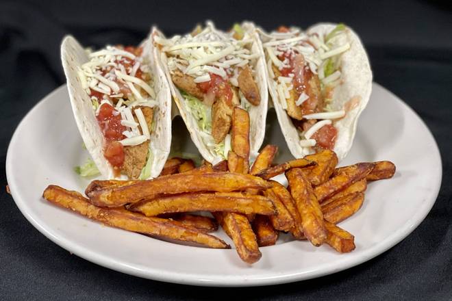 Order Trio of Marinated Chicken Tacos food online from Cooper Cave Ale Company store, Glens Falls on bringmethat.com