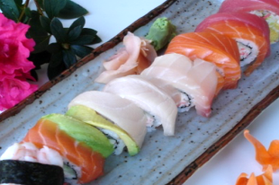 Order Rainbow Roll food online from Minato Sushi store, Lake Forest on bringmethat.com