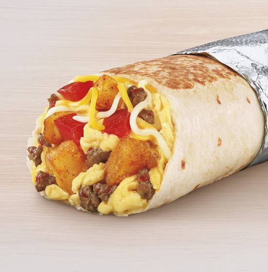 Order Grande Toasted Breakfast Burrito Sausage food online from Taco Bell store, Troy on bringmethat.com