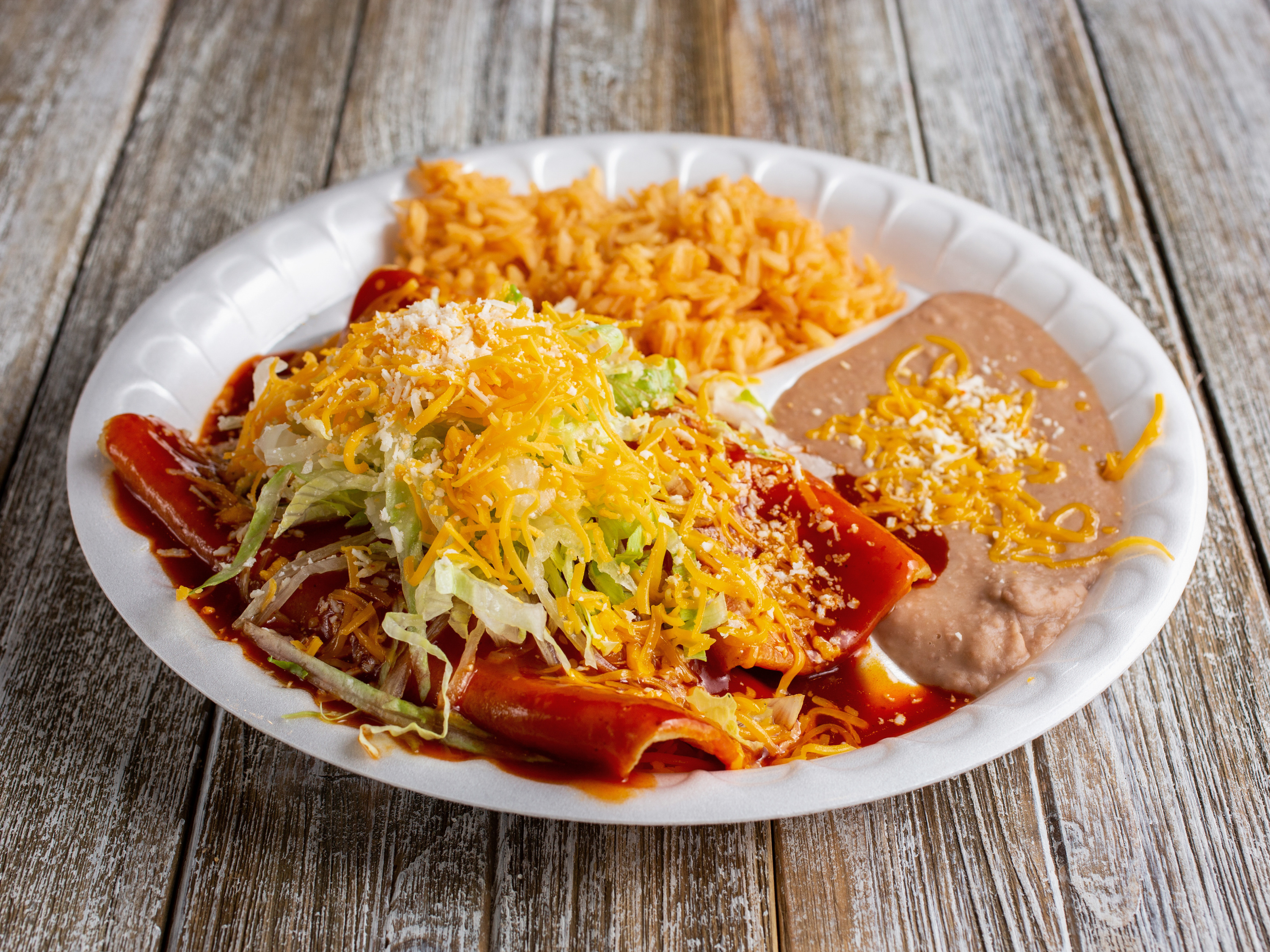 Order 3. Two Enchiladas Combo Plate food online from Jilberto Mexican Food store, Escondido on bringmethat.com