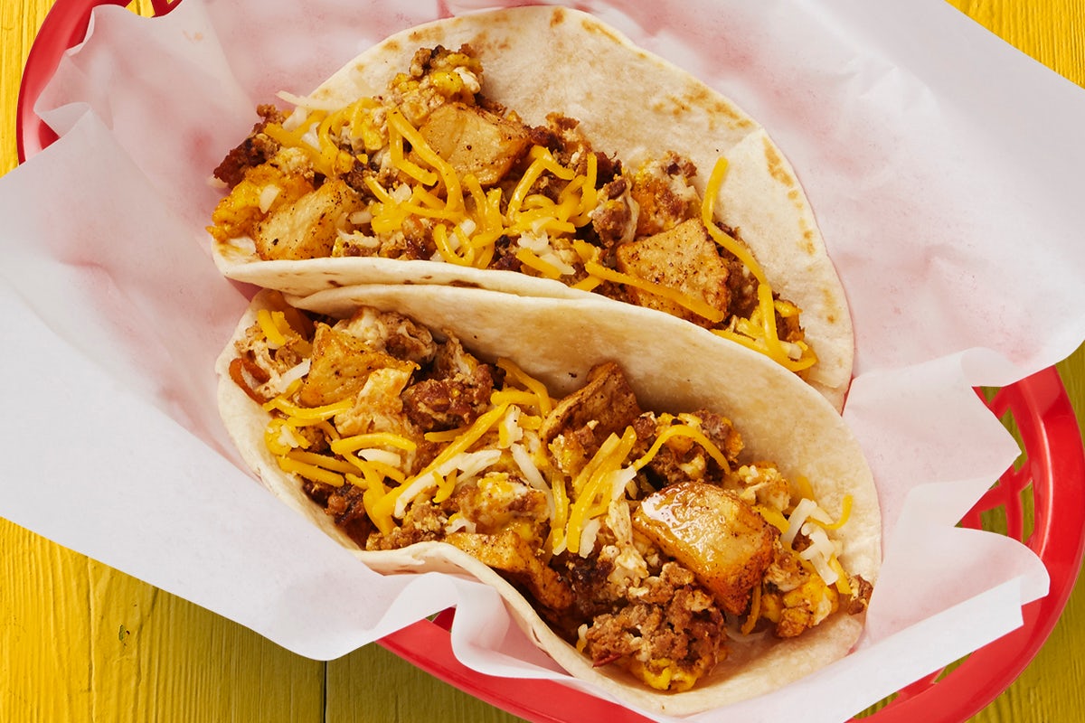 Order Chorizo, Potatoes, Egg, & Cheese Taco food online from Fuzzy's Taco Shop store, DeSoto on bringmethat.com
