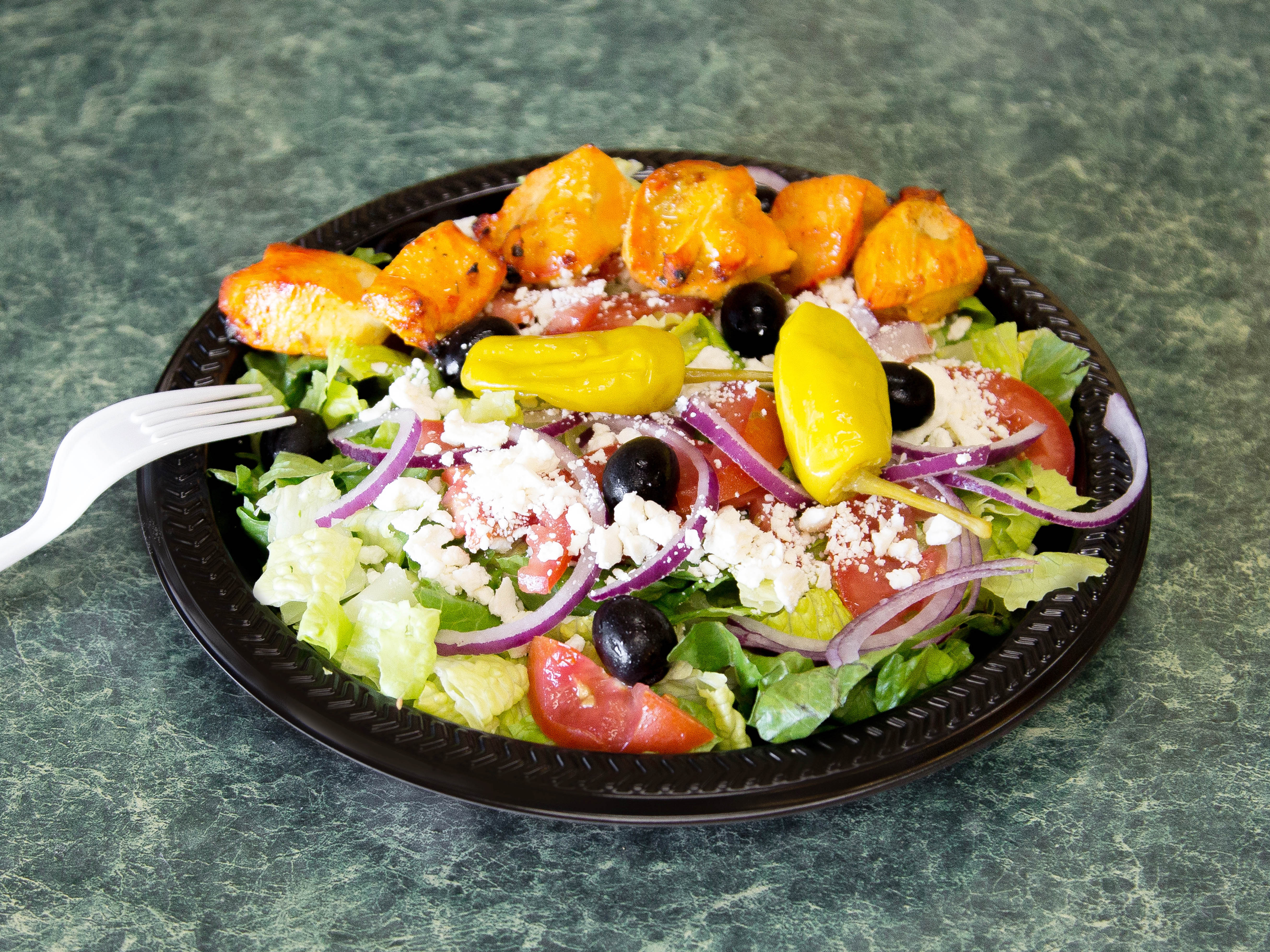 Order Greek Salad with Chicken food online from Grill Kabob store, Santa Clarita on bringmethat.com