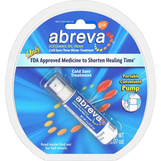 Order Abreva Cold Sore/Fever Blister Treatment Cream - Docosanol 10%, 0.07 oz food online from Rite Aid store, PITTSBURGH on bringmethat.com