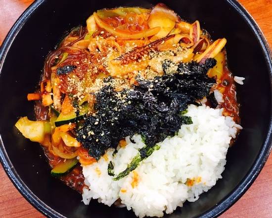 Order Stir-fried Spicy Squid Over Rice (Ojingeo Deopbap) food online from Koreana Restaurant store, Beaverton on bringmethat.com