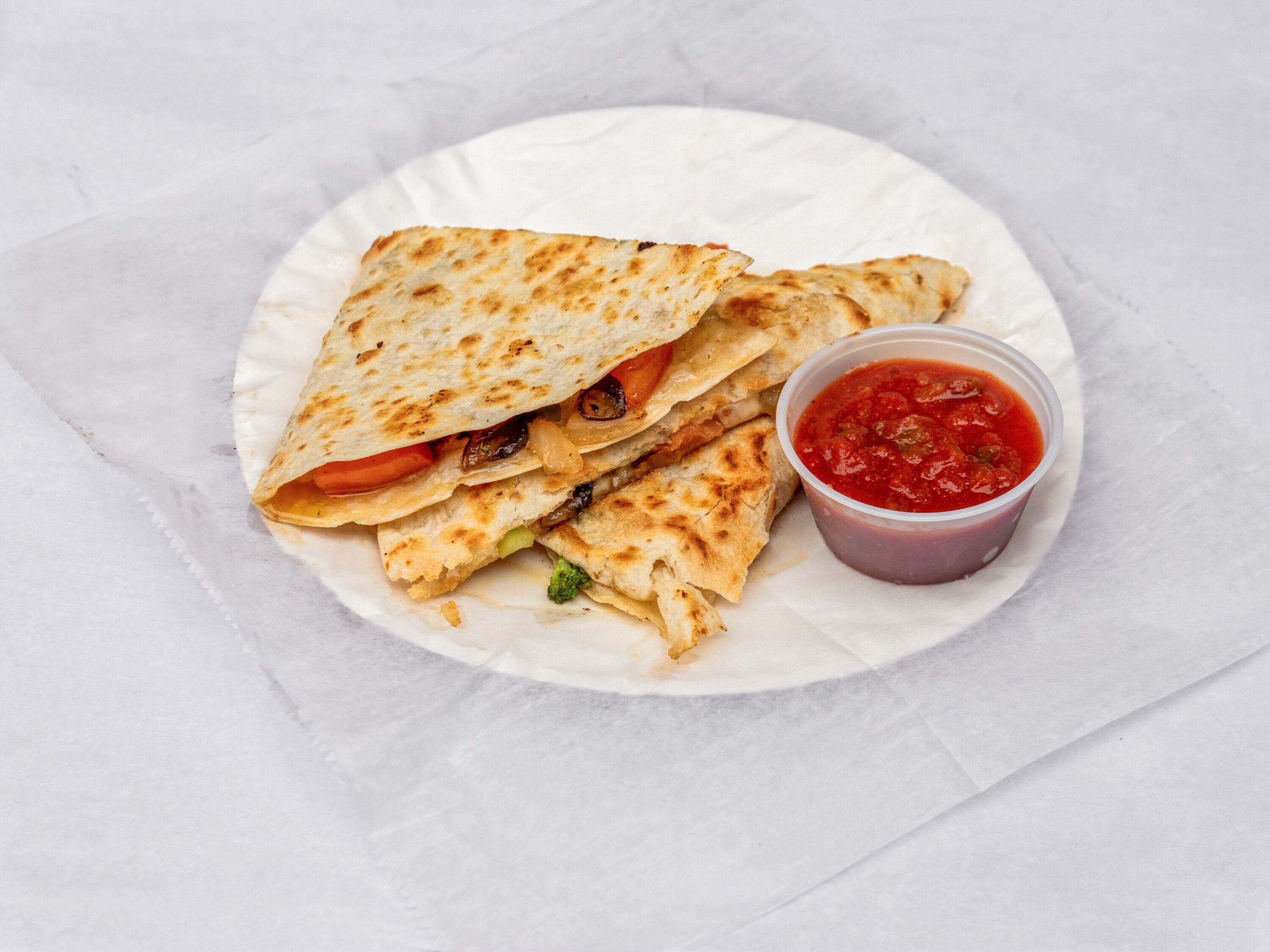 Order Grilled Veggie and Cheese Quesadilla food online from Arboretum Pizza Grill store, Roslindale on bringmethat.com