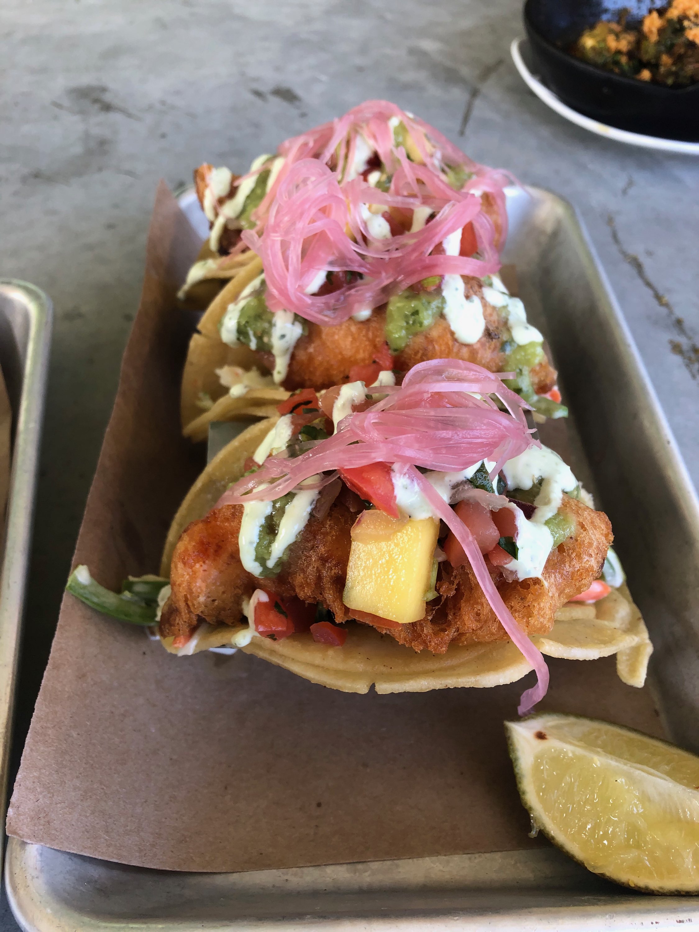 Order IPA battered Salmon Tacos food online from Golden Road Brewing store, Huntington Beach on bringmethat.com
