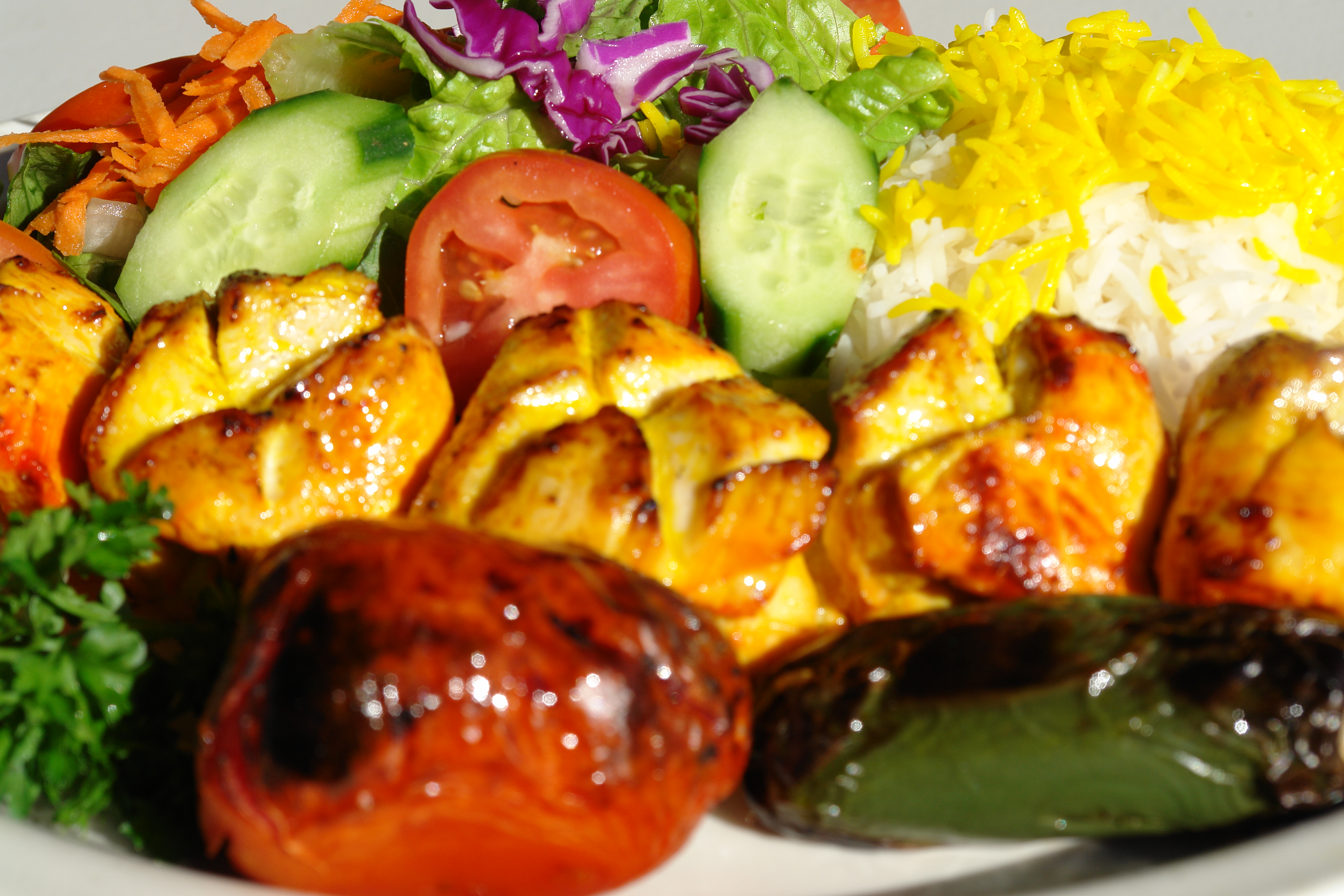 Order Juicy Tender Chicken Kabob food online from Shiraz Restaurant store, Glendale on bringmethat.com