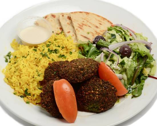 Order Falafel Plate food online from George's Greek Grill-Fig at 7th store, Los Angeles on bringmethat.com