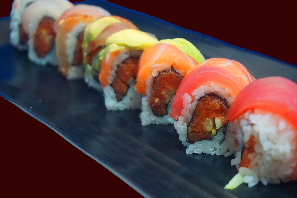 Order Spicy Tuna Rainbow Roll food online from Nonstop Sushi & Sake Bar store, Santa Monica on bringmethat.com