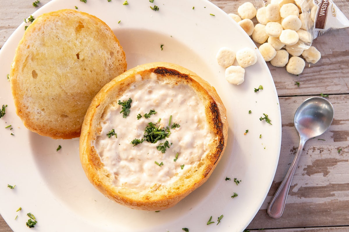Order Clam Chowder  food online from San Pedro Fish Market store, Long Beach on bringmethat.com