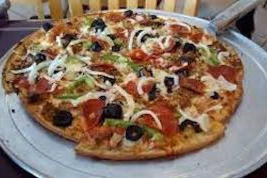Order Demetrios' Special Pizza (8 Items) food online from Demetrio's Restaurant & Pizza store, Sarasota on bringmethat.com