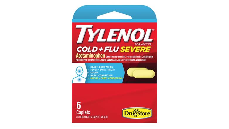 Order Tylenol Cold + Flu Severe Caplets 6 Count food online from Trumbull Mobil store, Trumbull on bringmethat.com
