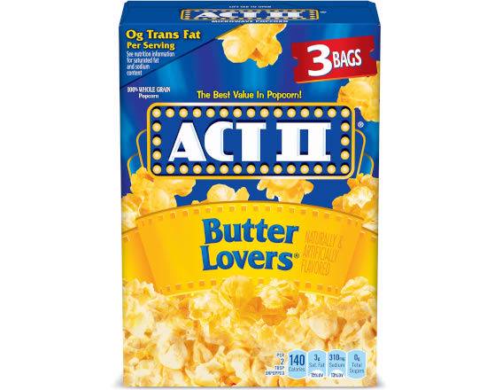 Order Act II Butter Lovers Microwave Popcorn (3 ct) (8.25 oz) food online from World Fresh Market store, Chicago on bringmethat.com