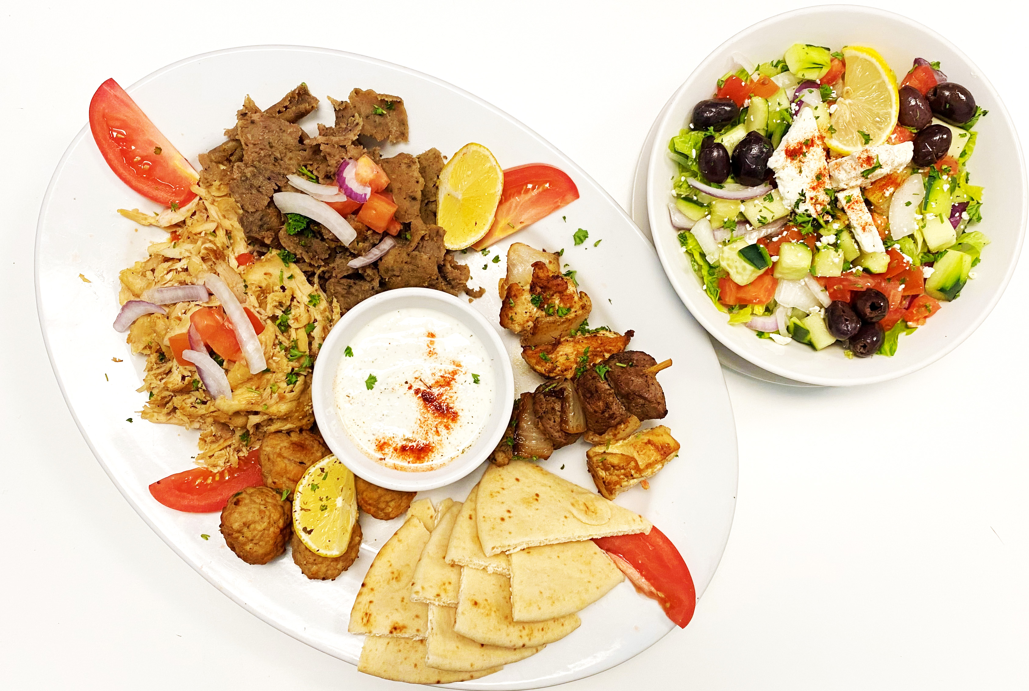 Order Zorba's Combo Mixed Grill food online from Santorini Gyro Greek Food store, Cathedral City on bringmethat.com