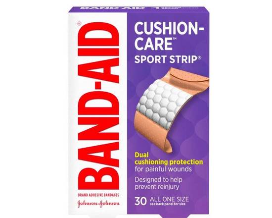 Order Band-Aid Cushion Care Sport Strip 30 ct food online from McLean Ave Pharmacy store, Yonkers on bringmethat.com