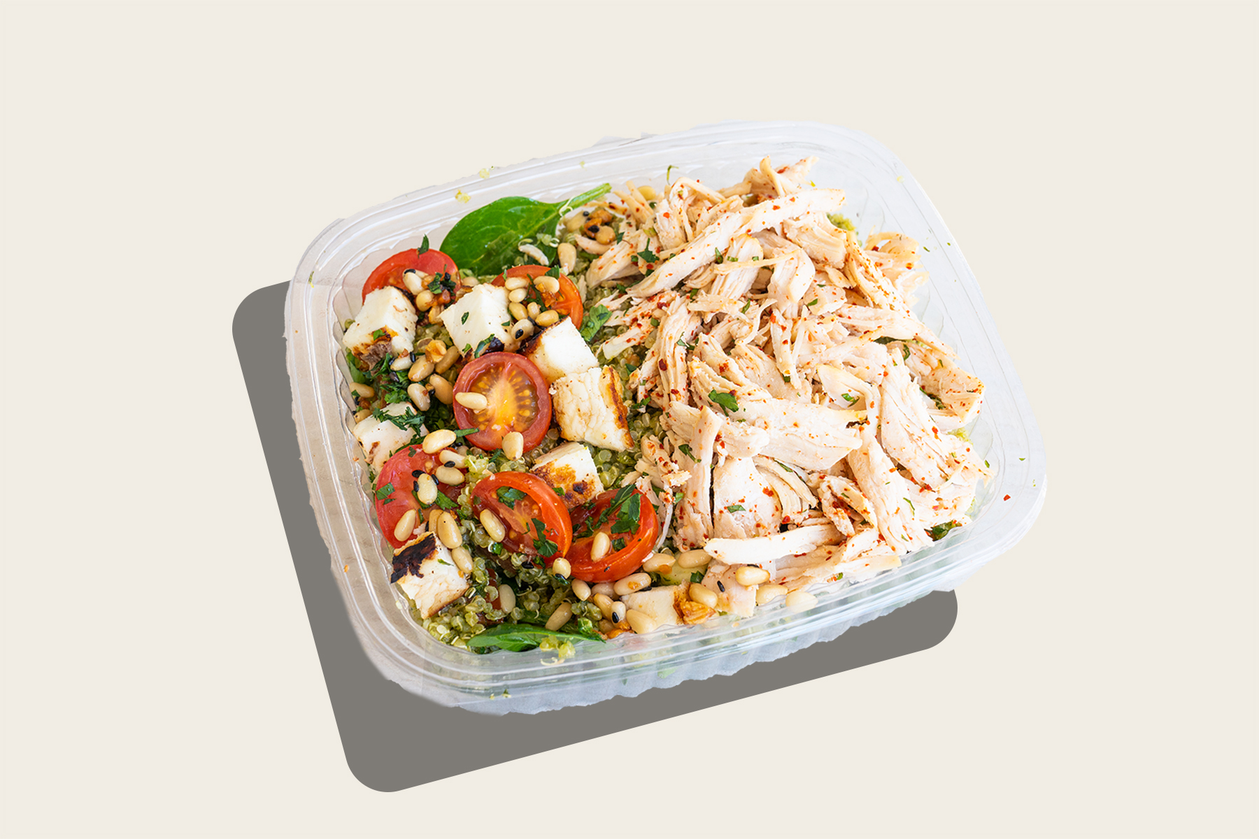 Order Tabouli Quinoa Salad with Mediterranean Chicken food online from Proper Food store, New York on bringmethat.com