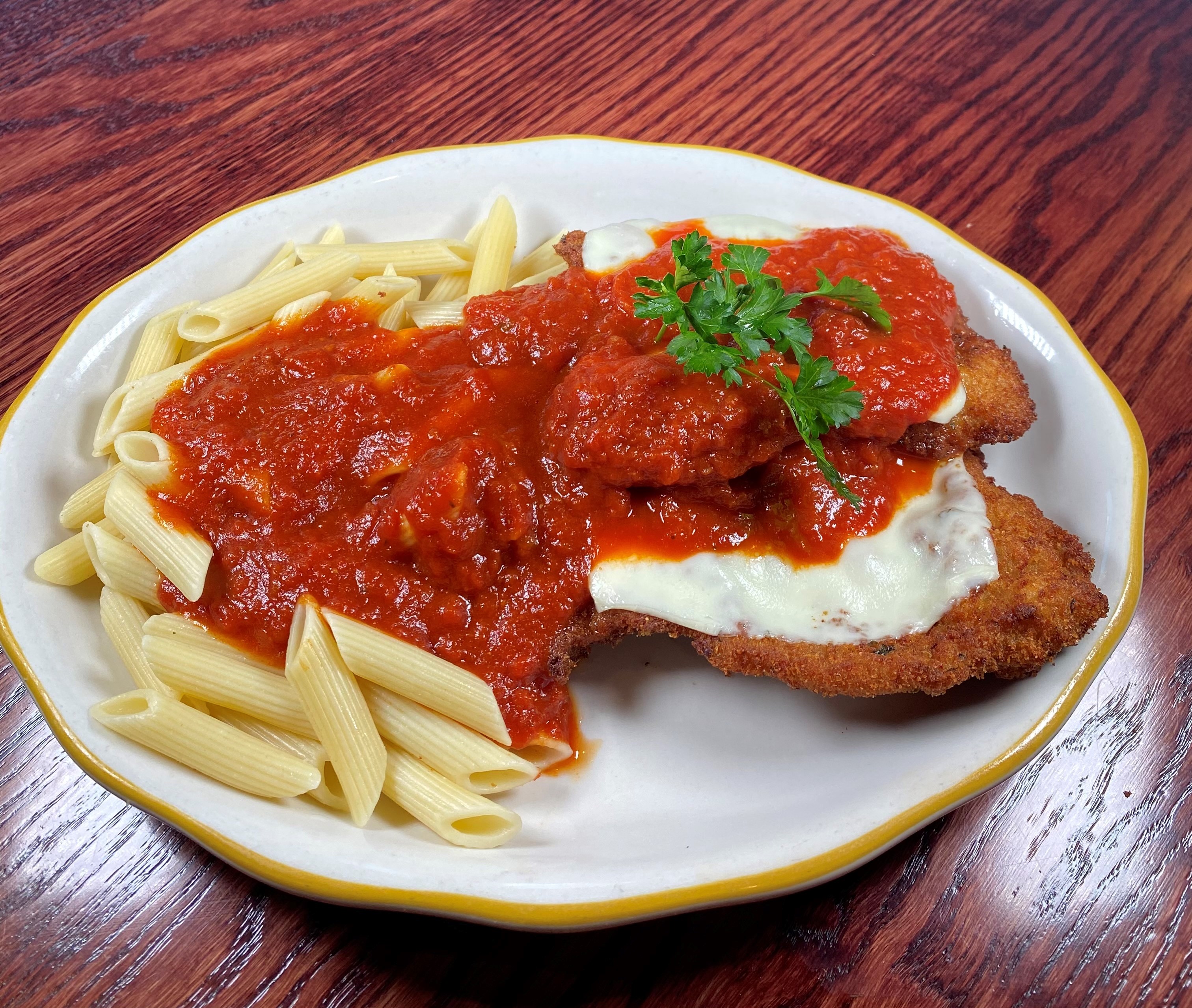 Order Veal Cutlet Parmigiana with Pasta food online from Franklin Chateau store, Franklin on bringmethat.com