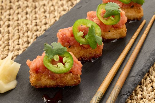 Order CRISPY SPICY TUNA* food online from Hibachi KO Cleveland store, Cleveland on bringmethat.com