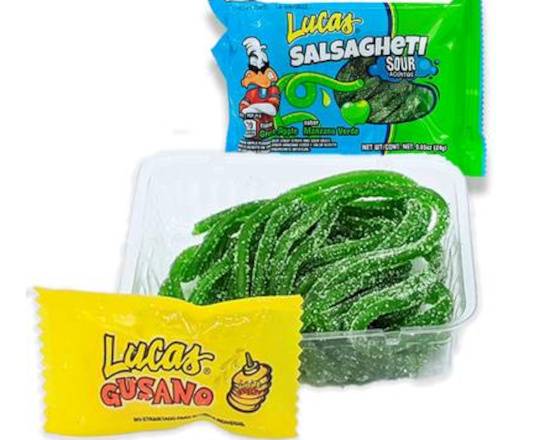 Order Lucas Salsagheti Green apple  -Small food online from Abc Discount Store store, San Diego on bringmethat.com
