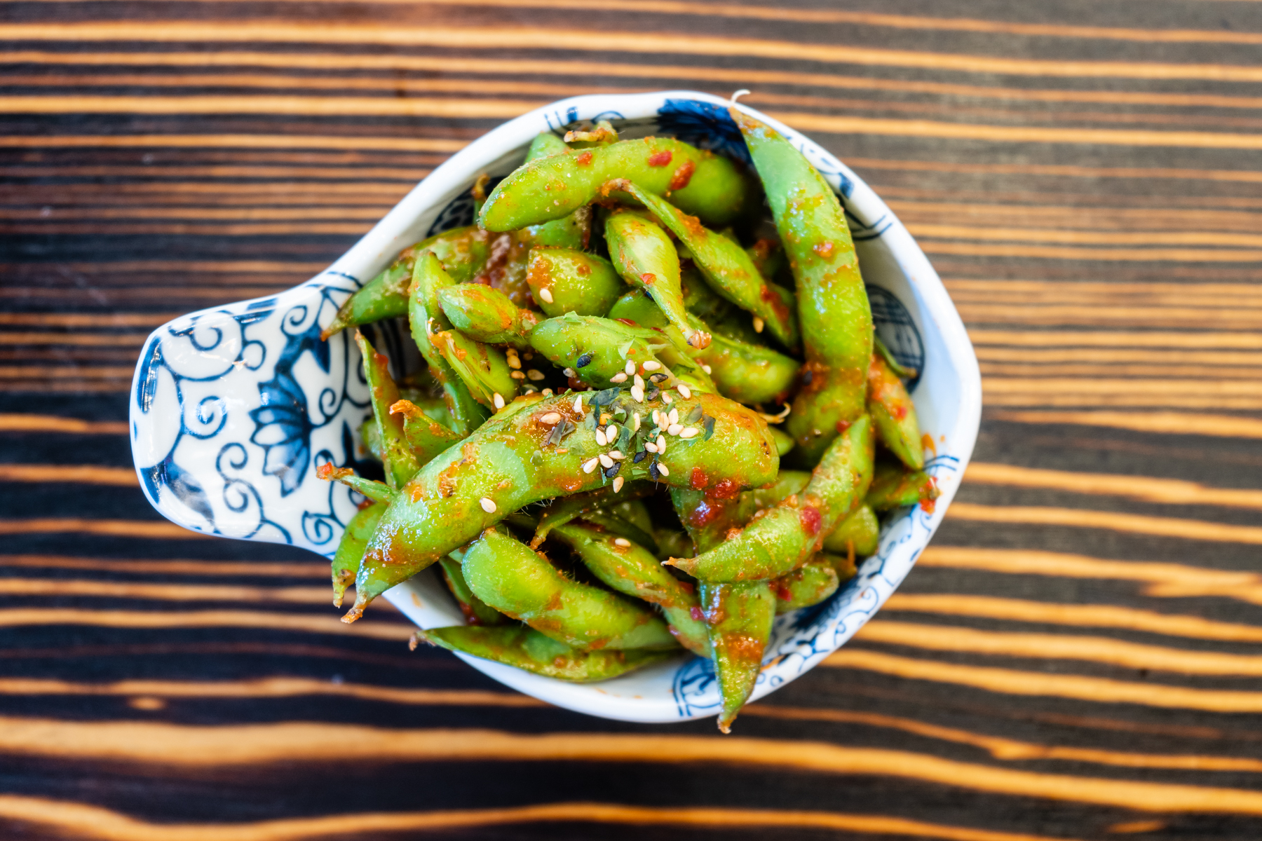 Order Spicy Edamame Plate food online from Aji Robata & Ramen store, Tomball on bringmethat.com