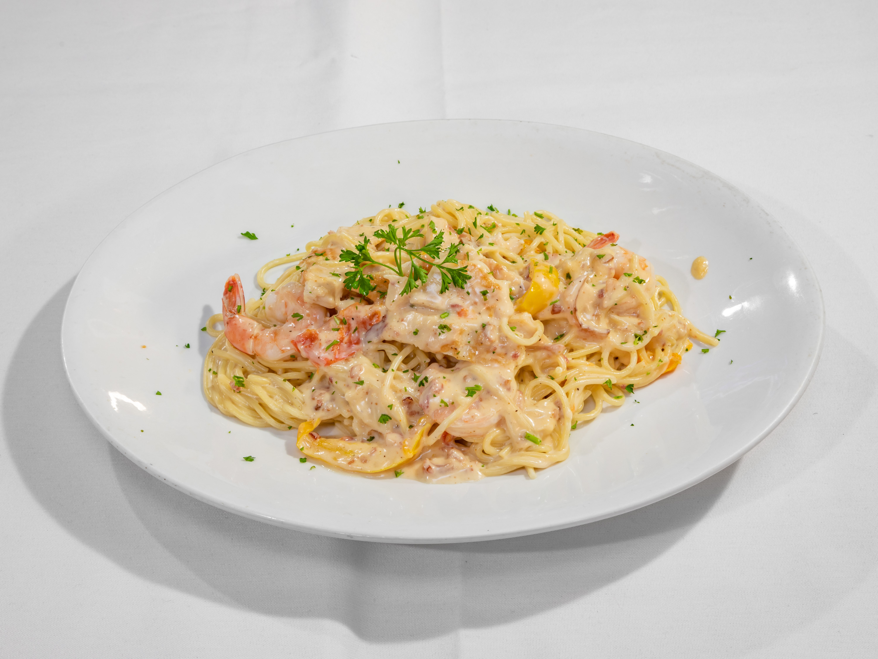 Order Chicken and Shrimp Carbonara (Dinner) food online from The Pasta Factory store, Avondale on bringmethat.com