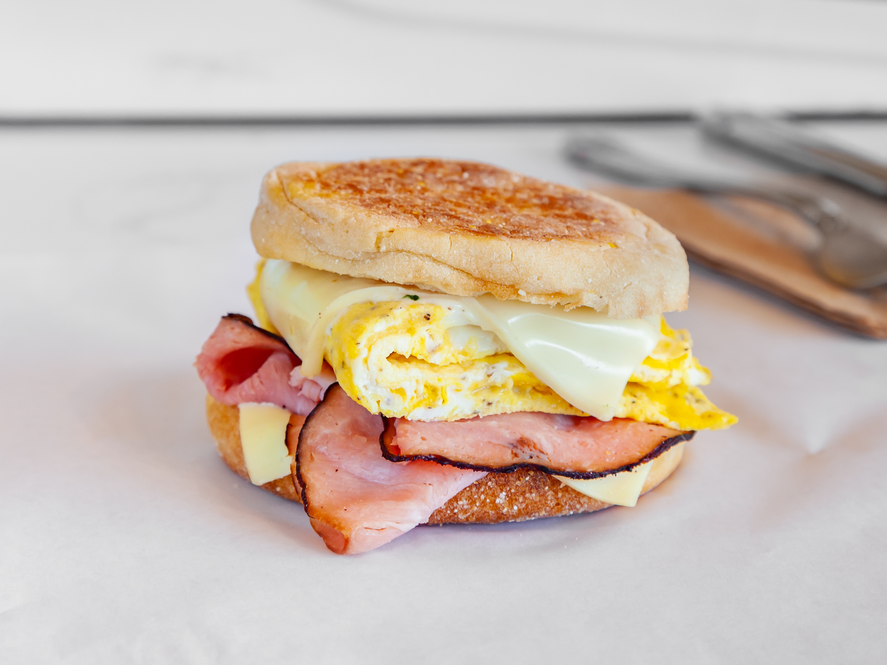 Order Egg, Ham and Cheese Sandwich food online from Burlap Coffee store, Oakland on bringmethat.com