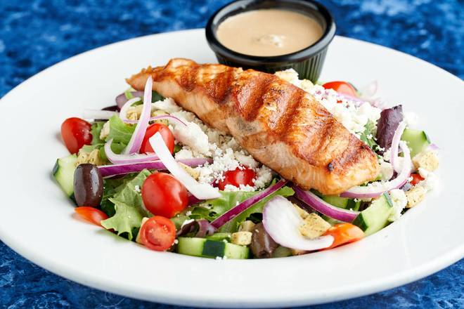 Order Greek Salmon Salad food online from Blu Burger Grille store, Scottsdale on bringmethat.com