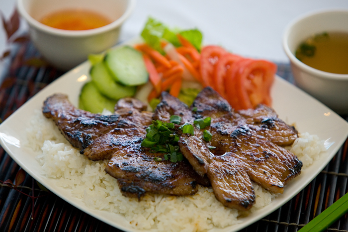 Order BBQ Pork Chop Rice Plate food online from Ha Long Pho Noodle House store, Honolulu on bringmethat.com