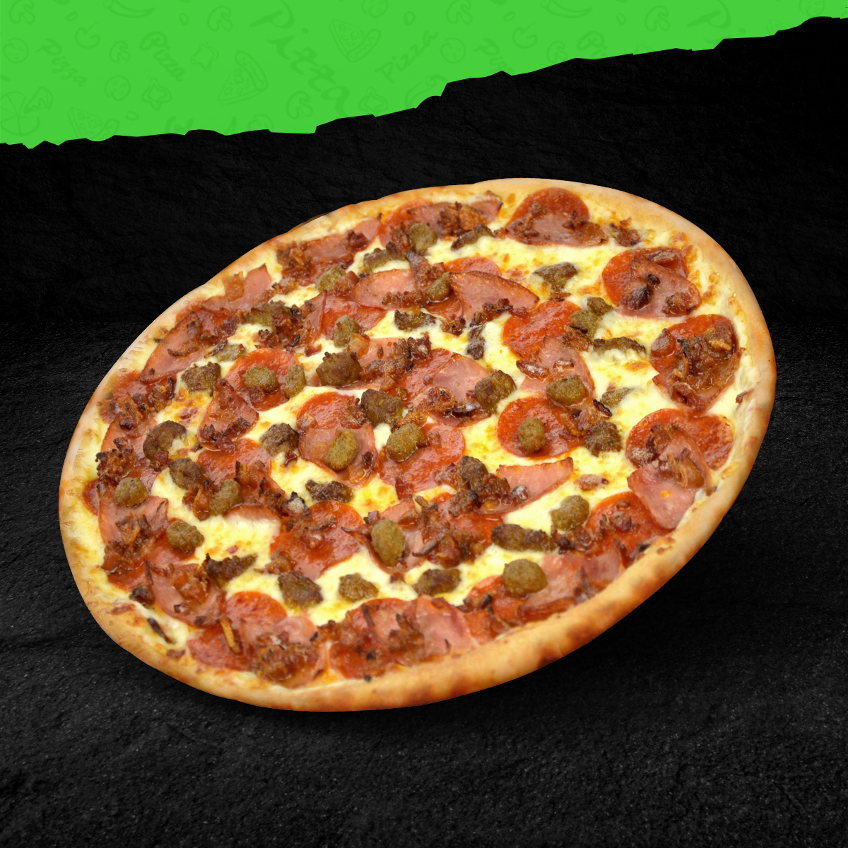 Order Thin Crust Meat Lovers Pizza food online from Piara Pizza store, El Monte on bringmethat.com